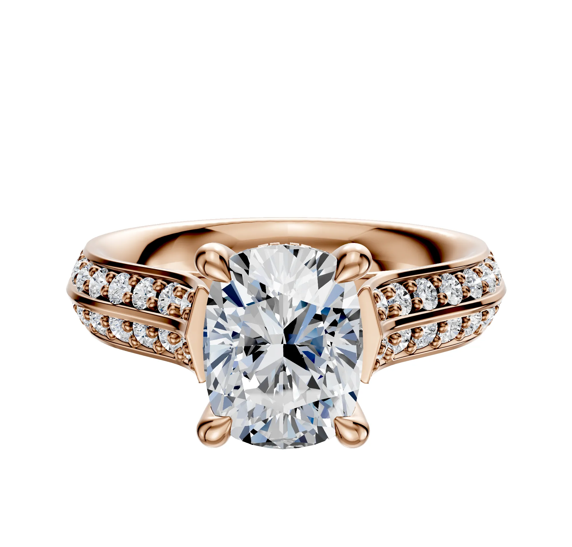 18K Rose Gold 4 Prong Hidden Halo Cathedral Knife Edge 1-Row-Pave 2.5mm Engagement Ring sold by Effy