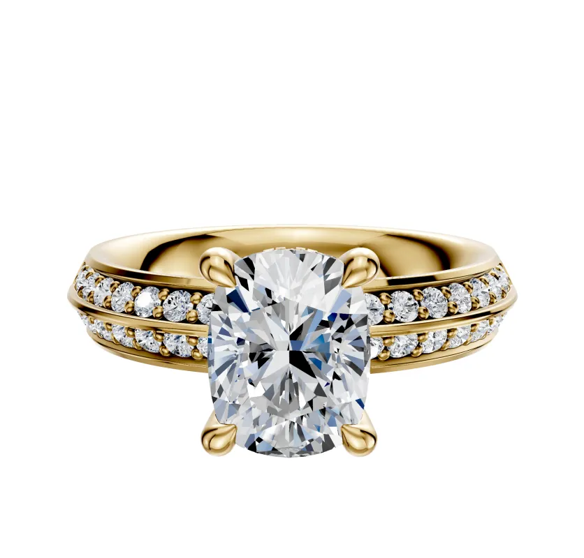 14K Yellow Gold 4 Prong Hidden Halo Classic Knife Edge 1-Row-Pave 2.5mm Engagement Ring sold by Effy