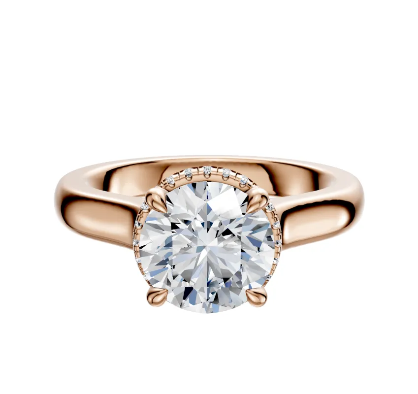14K Rose Gold 4 Prong Collar Cathedral Dome 3.0mm Engagement Ring made by Effy