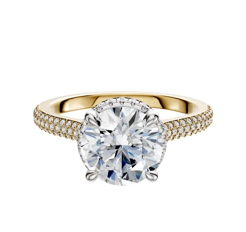 18K Two Tone 4 Prong Collar Cathedral Dome 3-Row-Pave 2.0mm Engagement Ring made by Effy