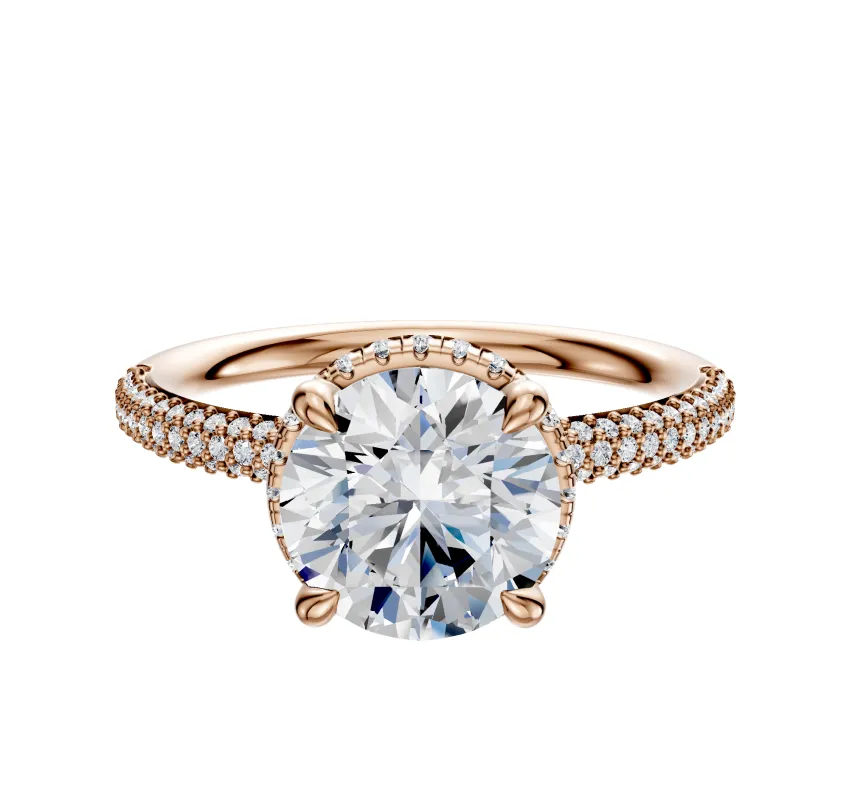 14K Rose Gold 4 Prong Collar Classic Dome 3-Row-Pave 2.0mm Engagement Ring sold by Effy