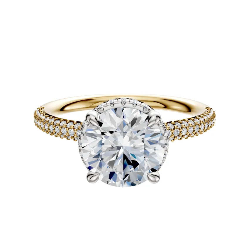 14K Two Tone 4 Prong Collar Classic Dome 3-Row-Pave 2.0mm Engagement Ring sold by Effy