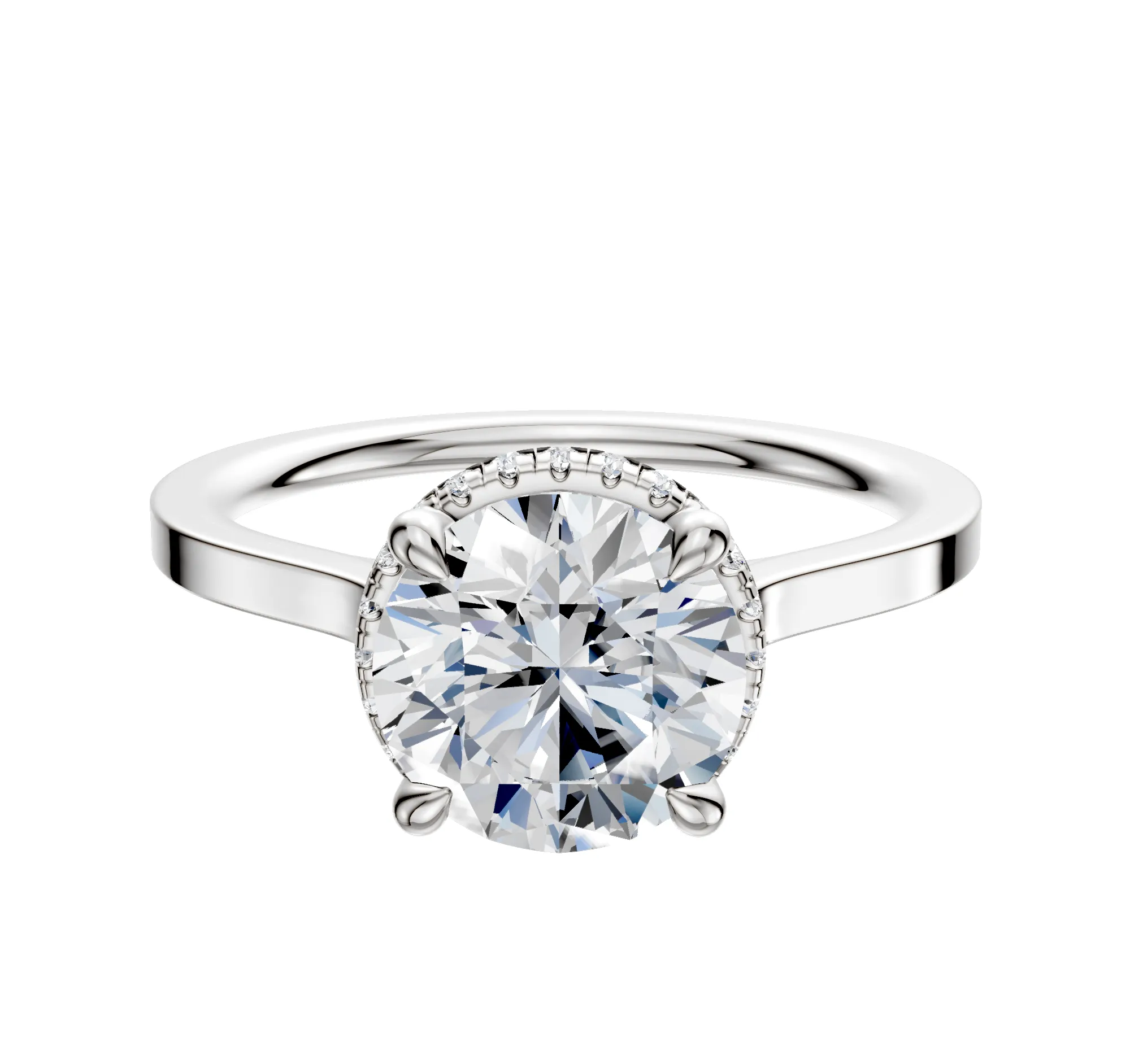 14K White Gold 4 Prong Collar Cathedral Flat 1.5mm Engagement Ring sold by Effy