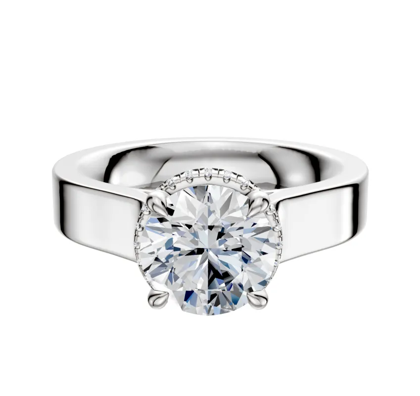 14K White Gold 4 Prong Collar Cathedral Flat 4.0mm Engagement Ring made by Effy