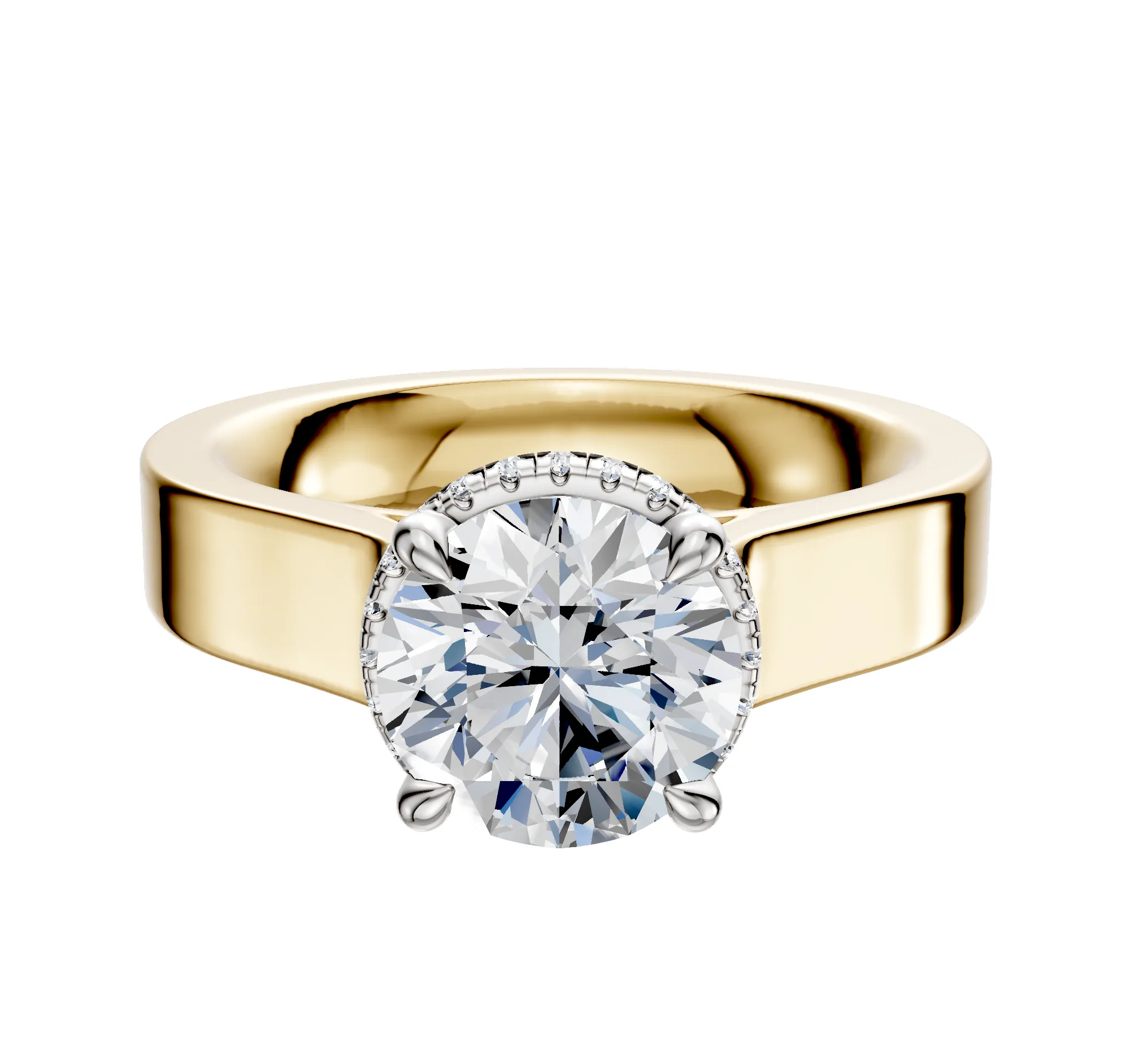 18K Two Tone 4 Prong Collar Cathedral Flat 4.0mm Engagement Ring sold by Effy