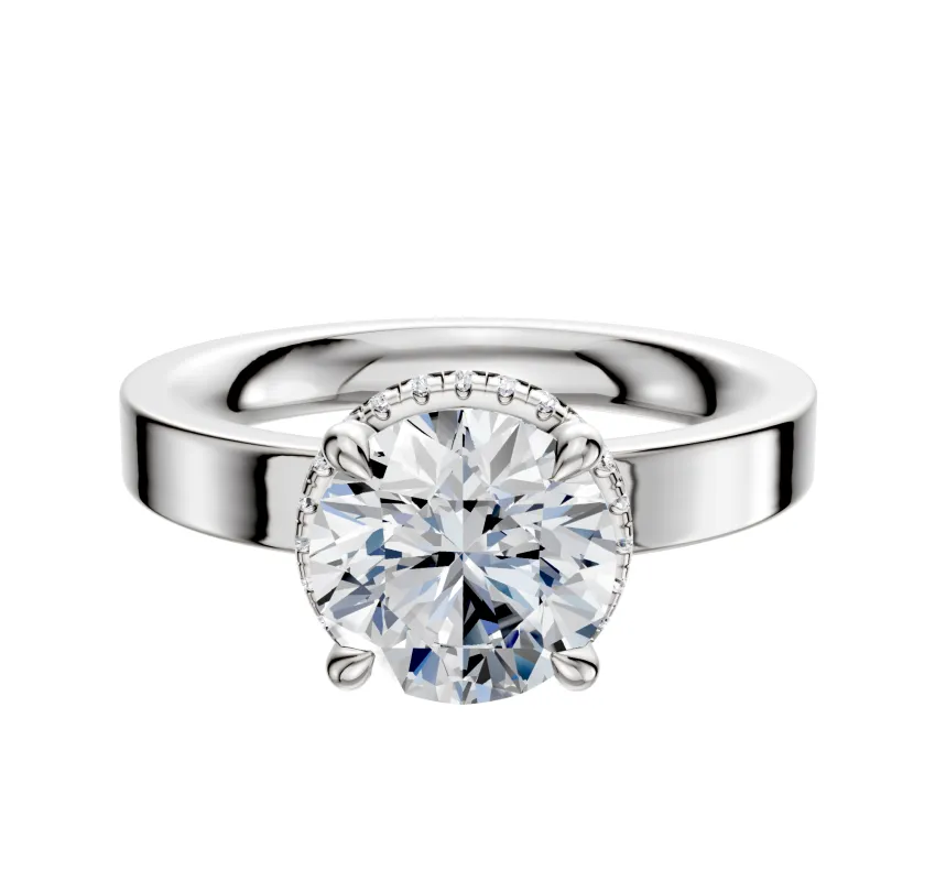 Platinum 4 Prong Collar Classic Flat 3.0mm Engagement Ring made by Effy