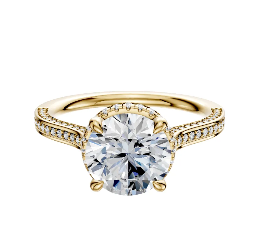 18K Yellow Gold 4 Prong Collar Cathedral Flat 3-Row-Pave 2.0mm Engagement Ring sold by Effy