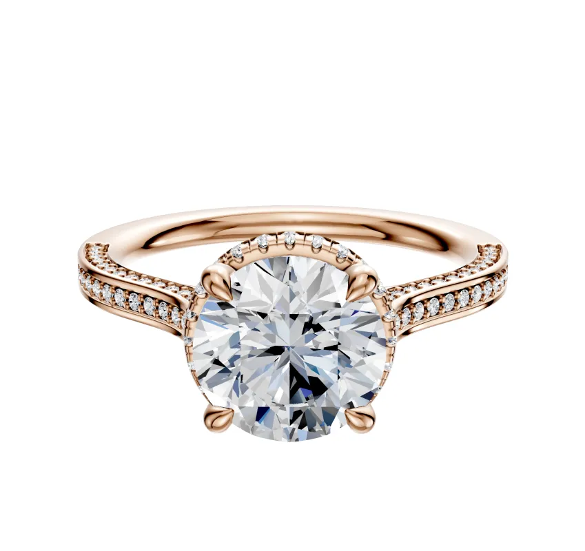 18K Rose Gold 4 Prong Collar Cathedral Flat 3-Row-Pave 2.0mm Engagement Ring sold by Effy