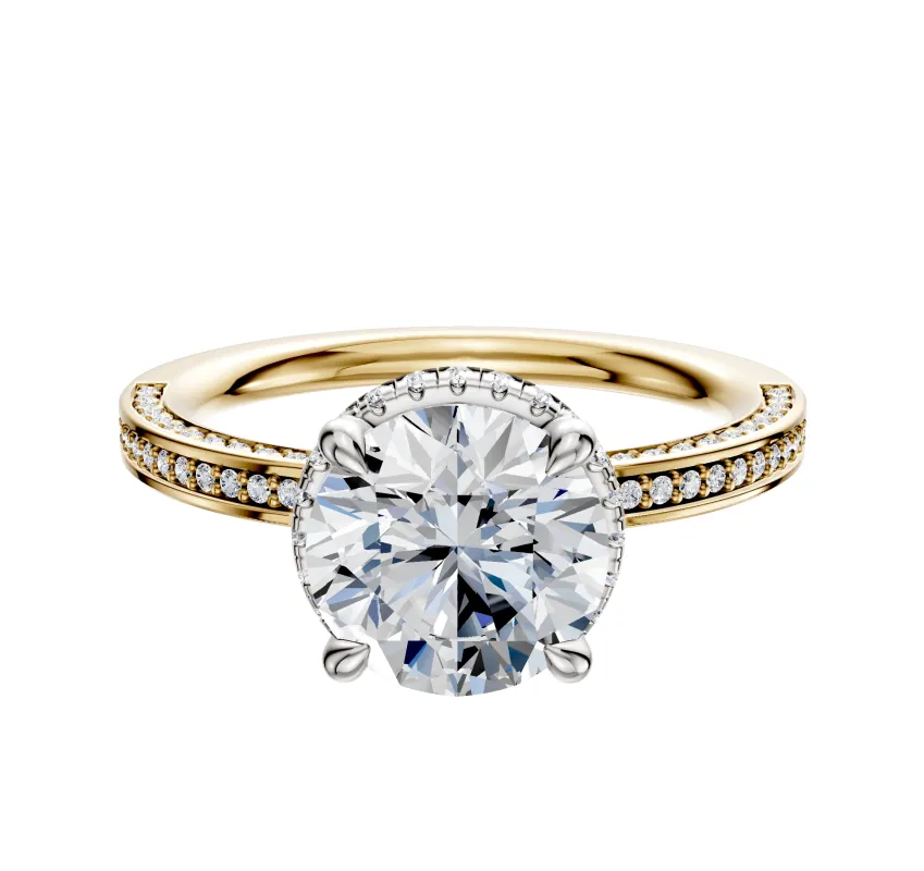 14K Two Tone 4 Prong Collar Classic Flat 3-Row-Pave 2.0mm Engagement Ring sold by Effy