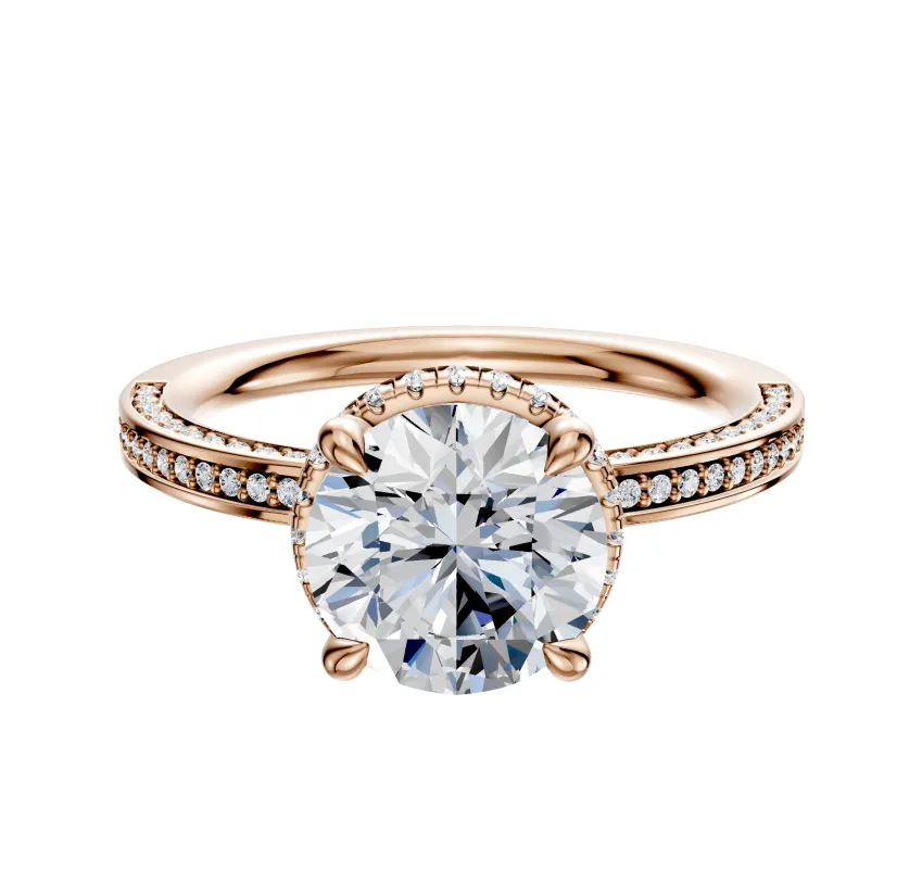 14K Rose Gold 4 Prong Collar Classic Flat 3-Row-Pave 2.0mm Engagement Ring sold by Effy