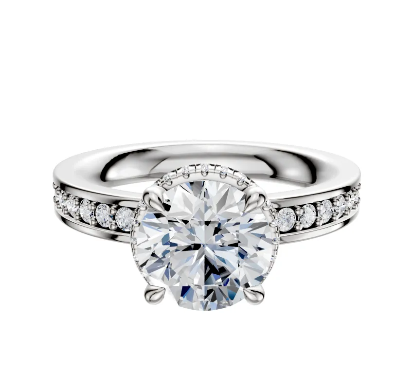 Platinum 4 Prong Collar Classic Flat 1-Row-Pave 2.5mm Engagement Ring sold by Effy