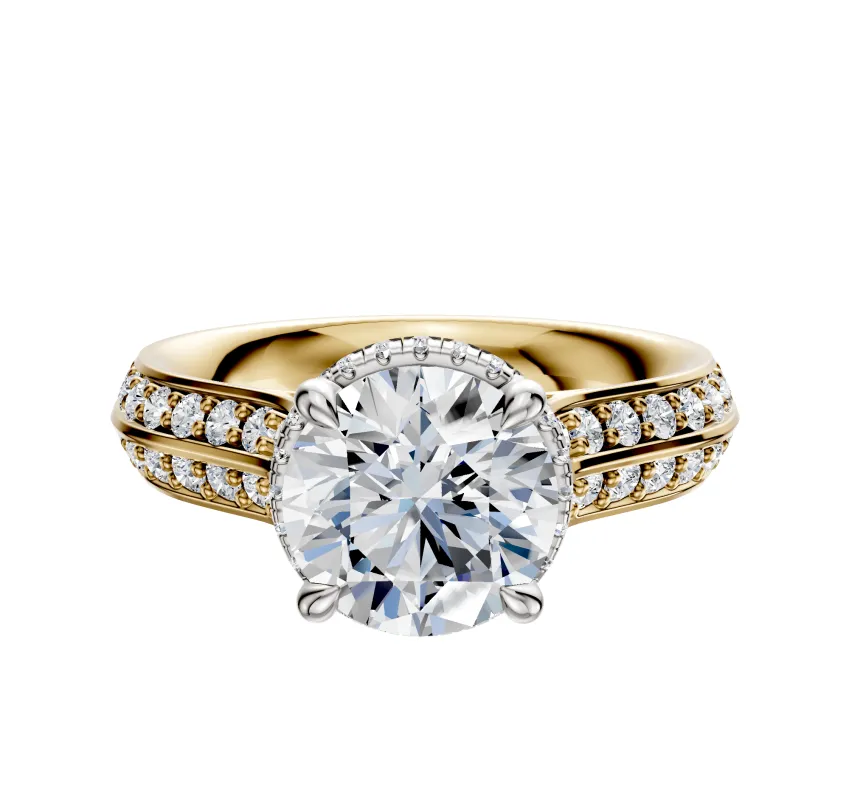 18K Two Tone 4 Prong Collar Cathedral Knife Edge 1-Row-Pave 2.5mm Engagement Ring sold by Effy