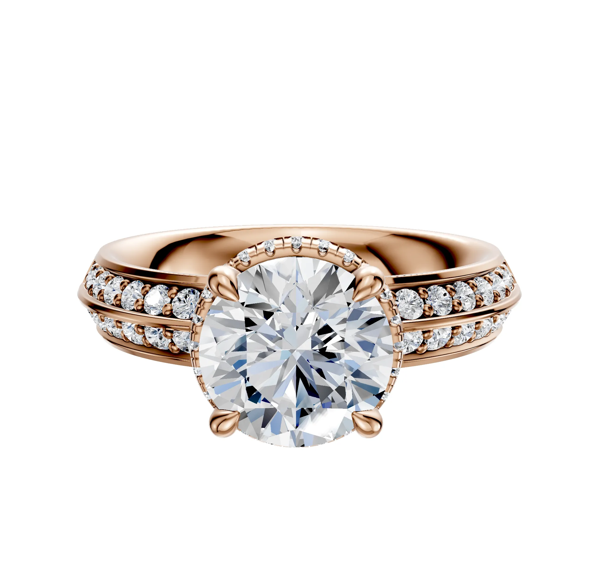 14K Rose Gold 4 Prong Collar Classic Knife Edge 1-Row-Pave 2.5mm Engagement Ring sold by Effy