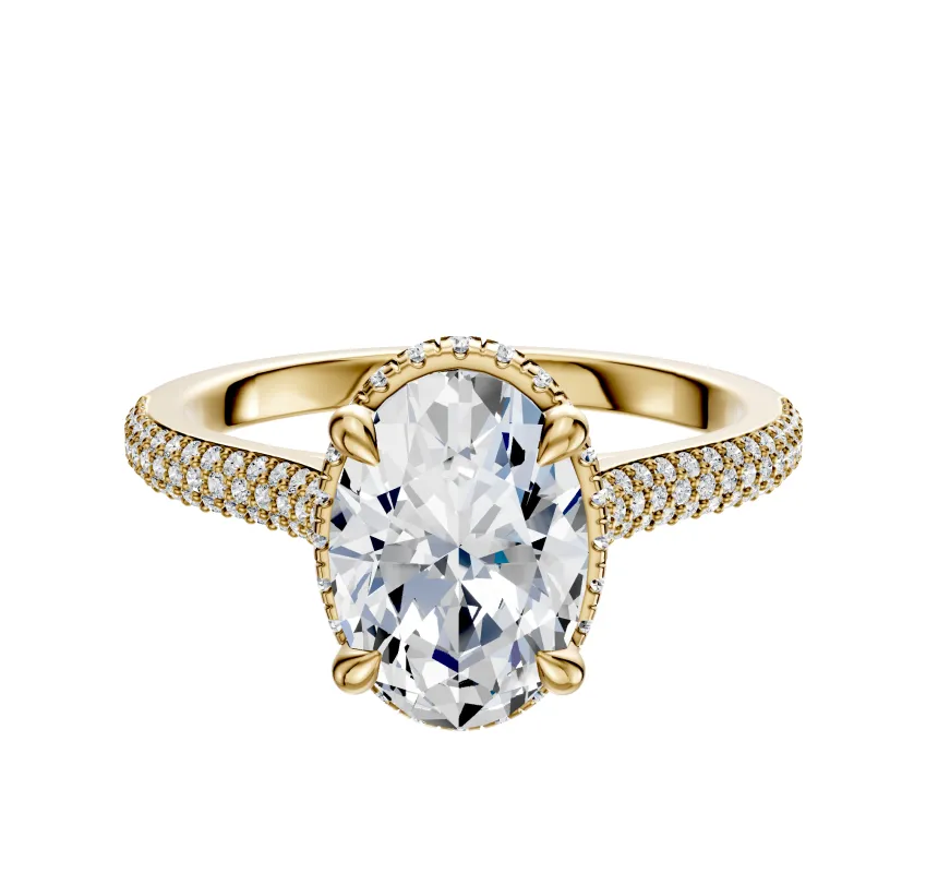 14K Yellow Gold 4 Prong Collar Cathedral Dome 3-Row-Pave 2.0mm Engagement Ring made by Effy