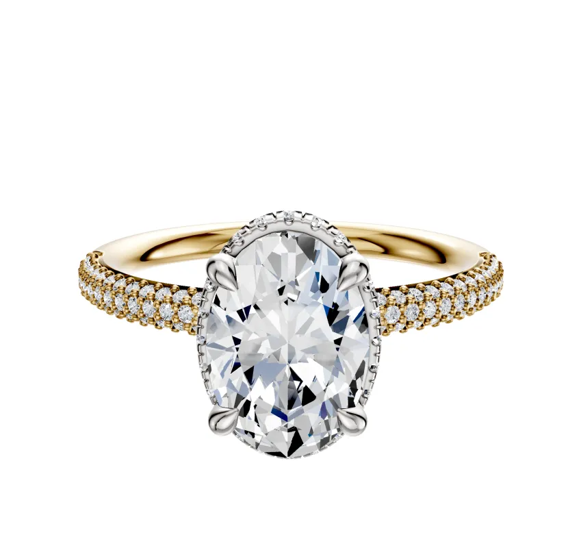 14K Two Tone 4 Prong Collar Classic Dome 3-Row-Pave 2.0mm Engagement Ring made by Effy