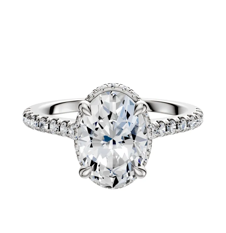 18K White Gold 4 Prong Collar Cathedral Dome 1-Row-Pave 2.5mm Engagement Ring made by Effy