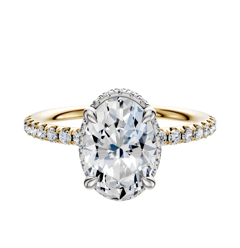 14K Two Tone 4 Prong Collar Classic Dome 1-Row-Pave 2.5mm Engagement Ring made by Effy