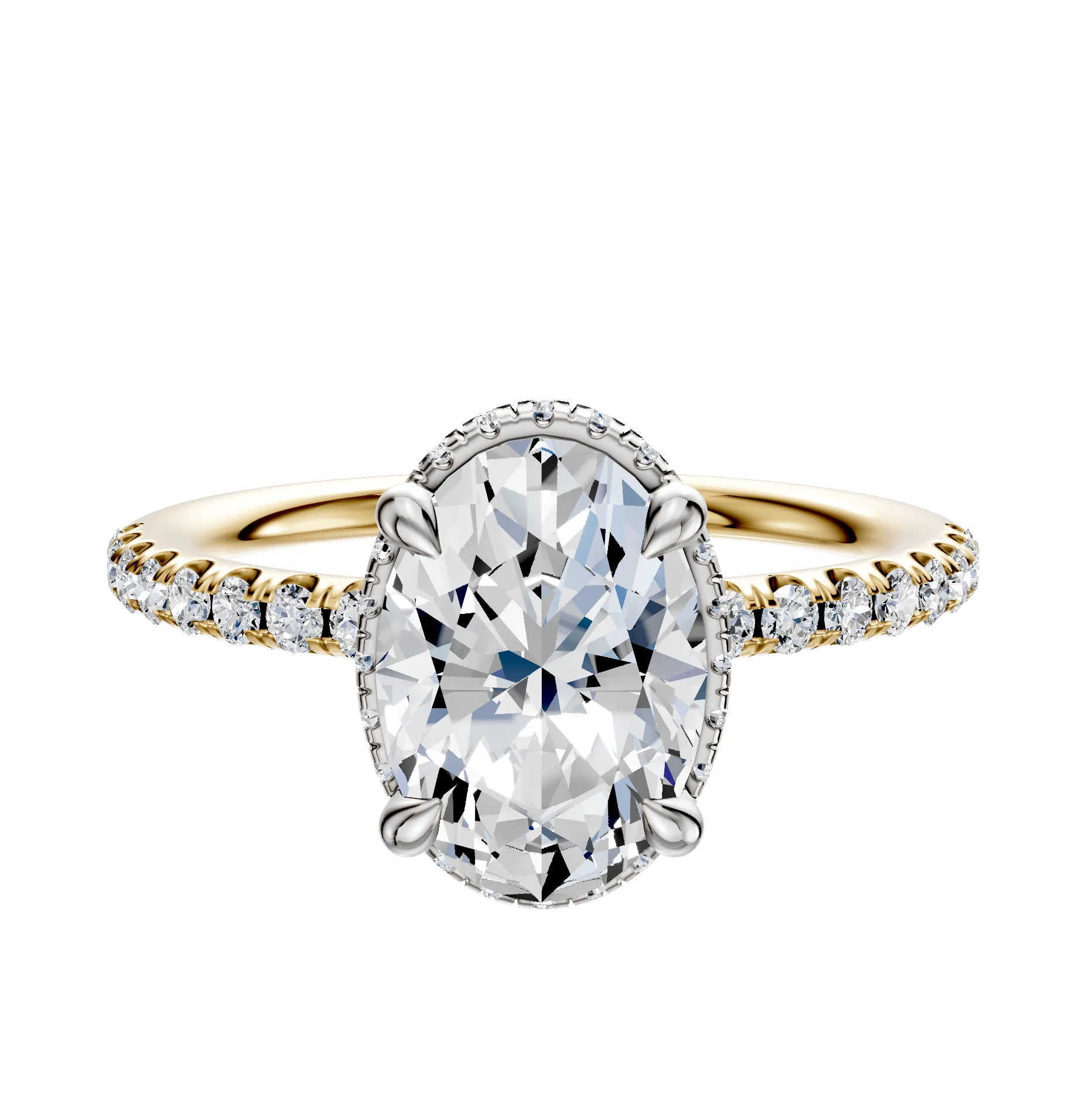 14K Two Tone 4 Prong Collar Classic Dome 1-Row-Pave 2.5mm Engagement Ring sold by Effy