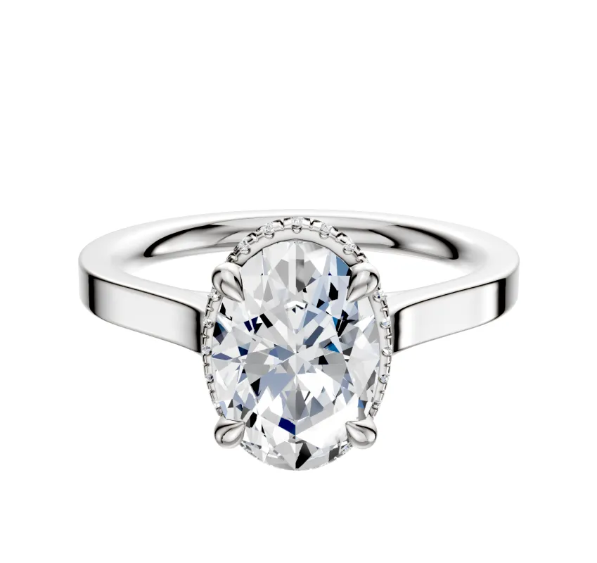 18K White Gold 4 Prong Collar Cathedral Flat 2.0mm Engagement Ring made by Effy