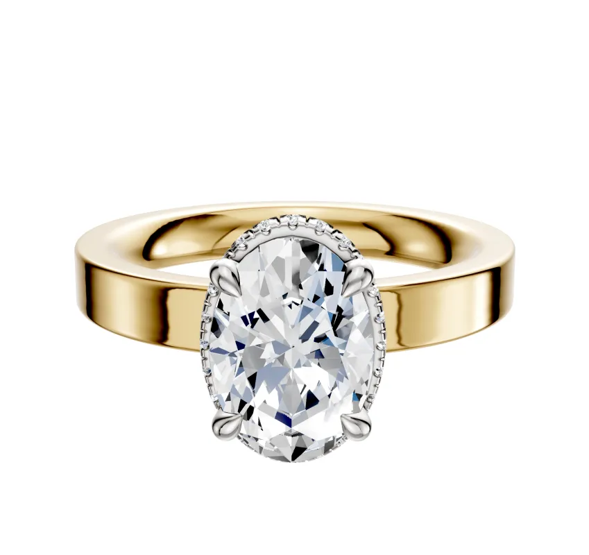 18K Two Tone 4 Prong Collar Classic Flat 3.0mm Engagement Ring made by Effy