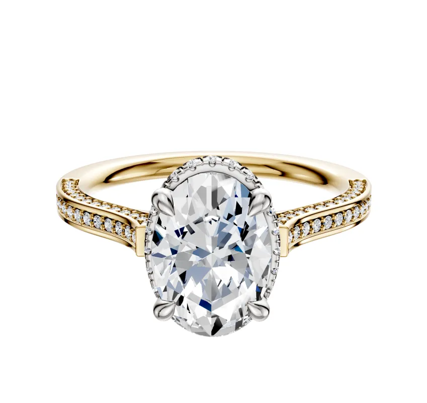 14K Two Tone 4 Prong Collar Cathedral Flat 3-Row-Pave 2.0mm Engagement Ring sold by Effy