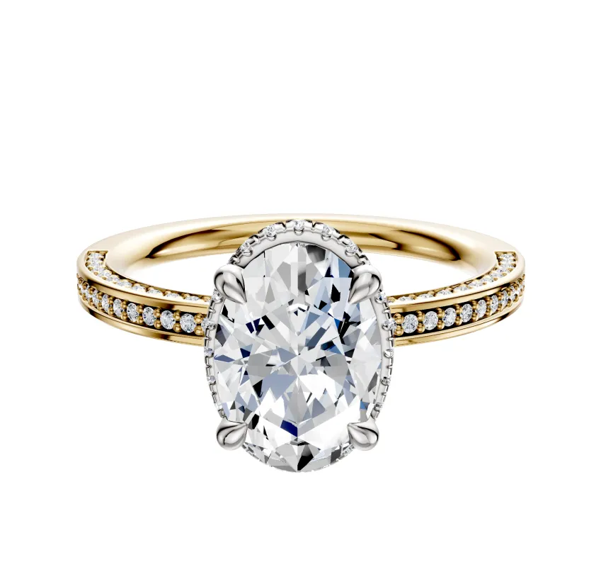 18K Two Tone 4 Prong Collar Classic Flat 3-Row-Pave 2.0mm Engagement Ring sold by Effy