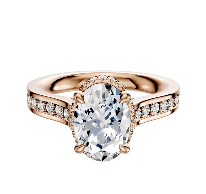 18K Rose Gold 4 Prong Collar Cathedral Flat 1-Row-Pave 2.5mm Engagement Ring sold by Effy