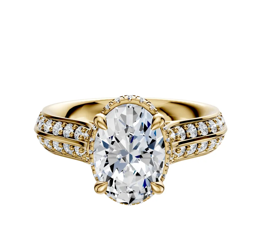 18K Yellow Gold 4 Prong Collar Cathedral Knife Edge 1-Row-Pave 2.5mm Engagement Ring sold by Effy