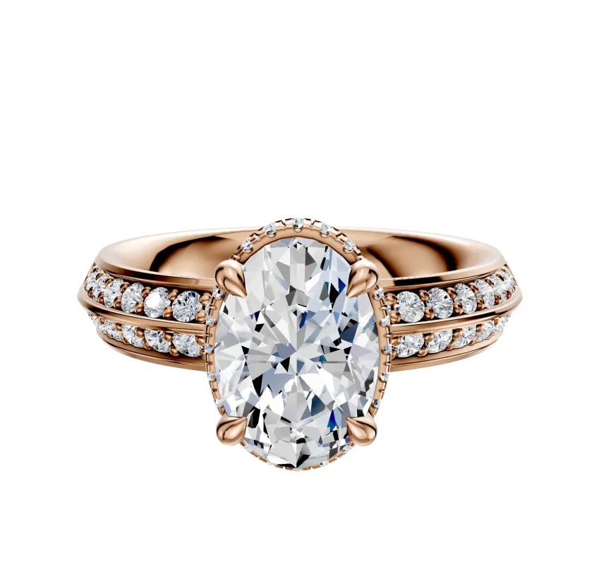 14K Rose Gold 4 Prong Collar Classic Knife Edge 1-Row-Pave 2.5mm Engagement Ring sold by Effy