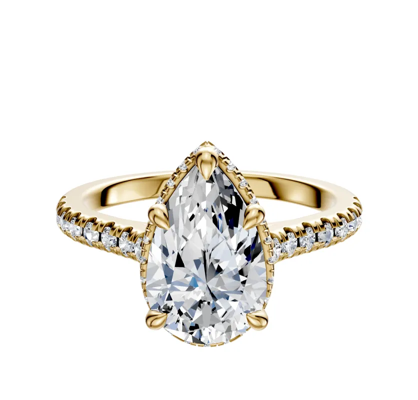 14K Yellow Gold 4 Prong Collar Cathedral Dome 1-Row-Pave 2.5mm Engagement Ring made by Effy