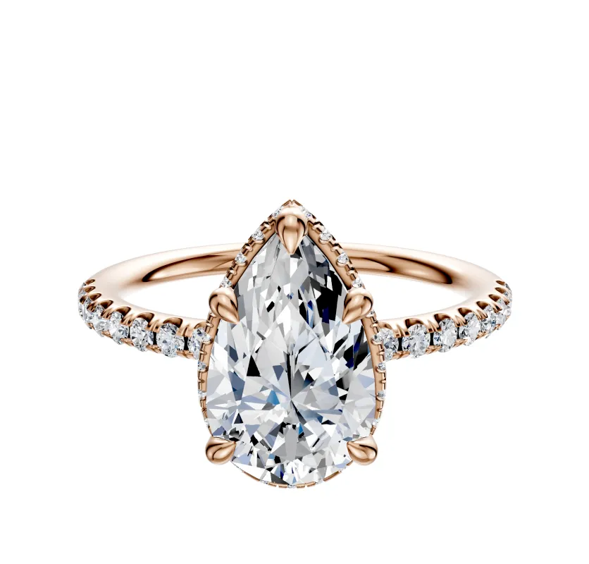 14K Rose Gold 4 Prong Collar Classic Dome 1-Row-Pave 2.5mm Engagement Ring made by Effy
