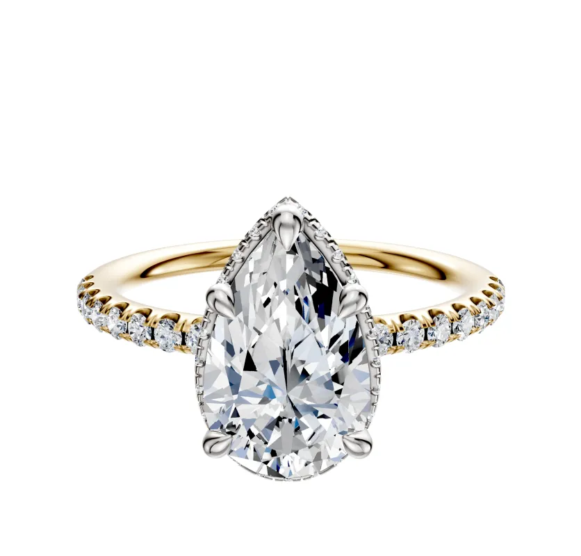 14K Two Tone 4 Prong Collar Classic Dome 1-Row-Pave 2.5mm Engagement Ring made by Effy