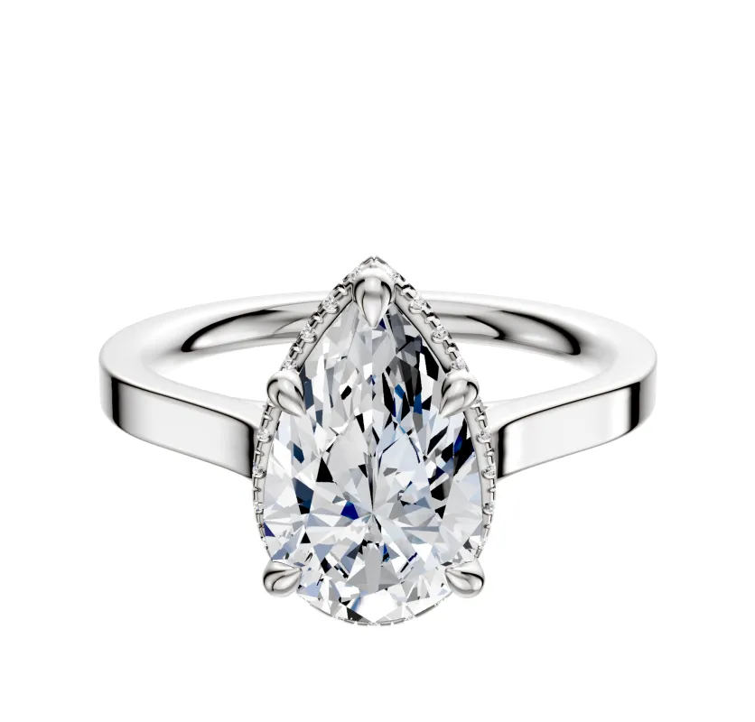 18K White Gold 4 Prong Collar Cathedral Flat 2.0mm Engagement Ring made by Effy