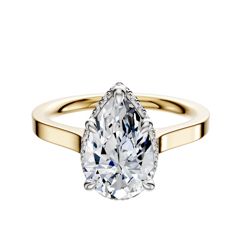 18K Two Tone 4 Prong Collar Cathedral Flat 2.0mm Engagement Ring made by Effy