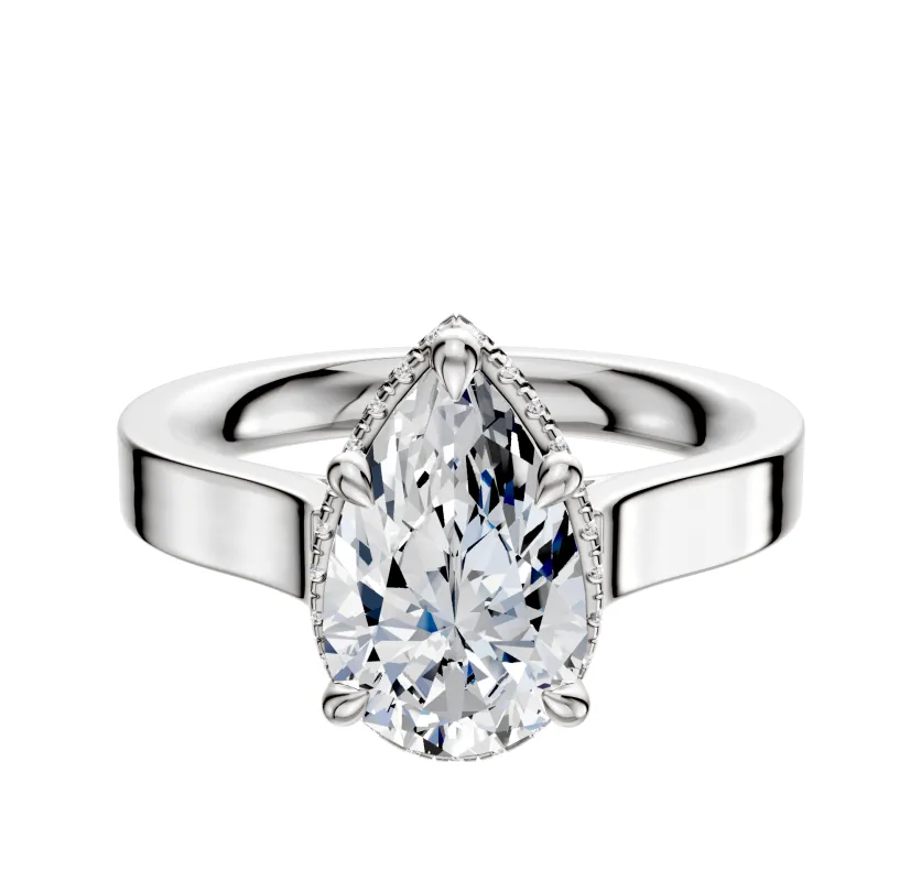 14K White Gold 4 Prong Collar Cathedral Flat 3.0mm Engagement Ring made by Effy