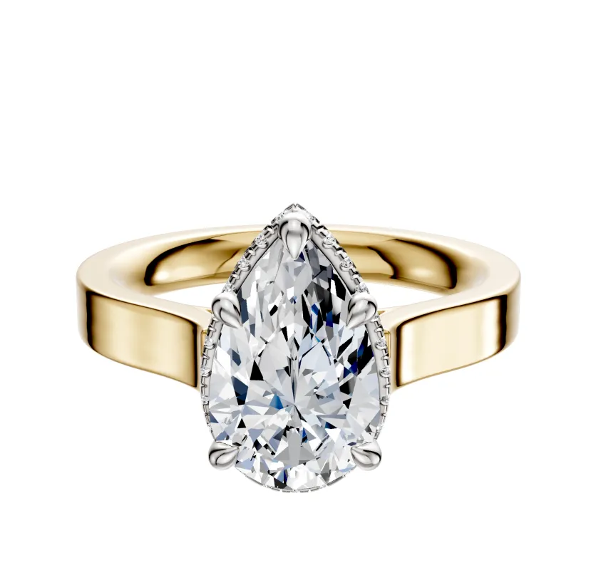 18K Two Tone 4 Prong Collar Cathedral Flat 3.0mm Engagement Ring made by Effy