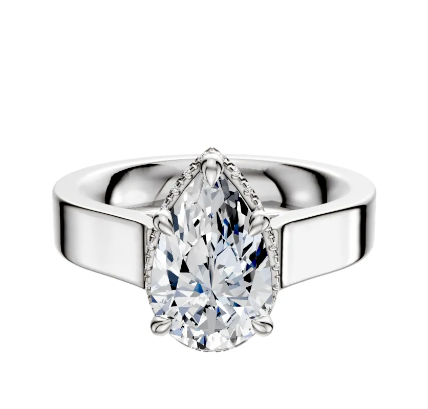 14K White Gold 4 Prong Collar Cathedral Flat 4.0mm Engagement Ring made by Effy