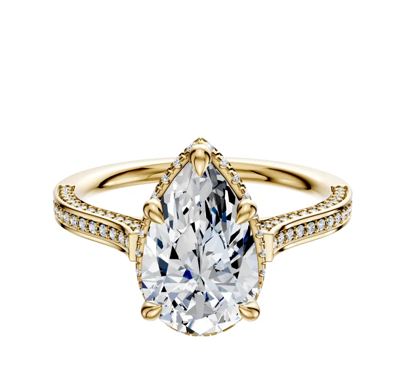 14K Yellow Gold 4 Prong Collar Cathedral Flat 3-Row-Pave 2.0mm Engagement Ring made by Effy