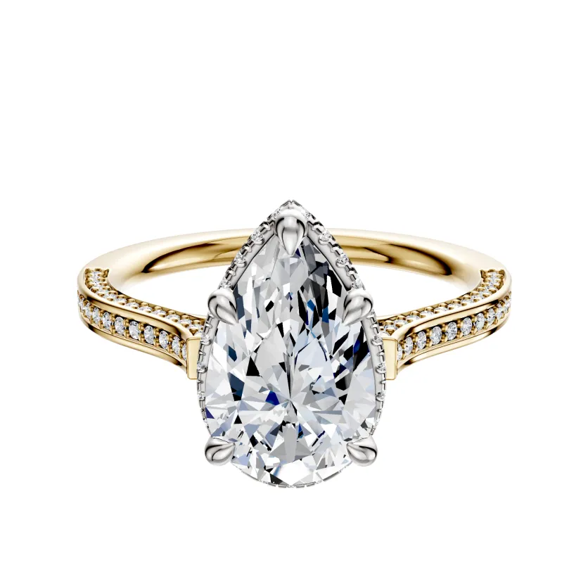 18K Two Tone 4 Prong Collar Cathedral Flat 3-Row-Pave 2.0mm Engagement Ring sold by Effy