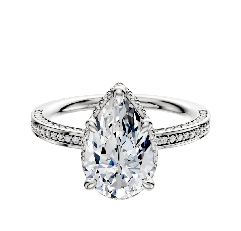 18K White Gold 4 Prong Collar Classic Flat 3-Row-Pave 2.0mm Engagement Ring made by Effy
