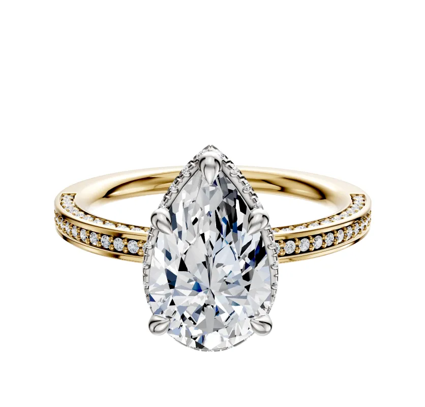 18K Two Tone 4 Prong Collar Classic Flat 3-Row-Pave 2.0mm Engagement Ring sold by Effy