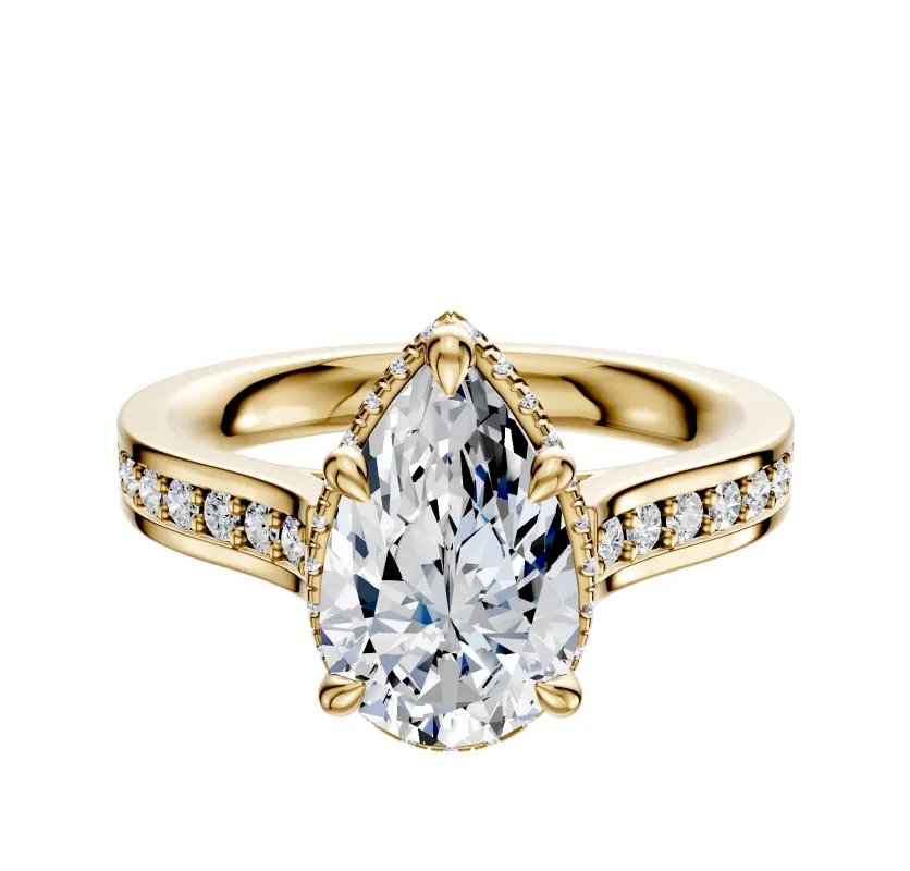 14K Yellow Gold 4 Prong Collar Cathedral Flat 1-Row-Pave 2.5mm Engagement Ring sold by Effy