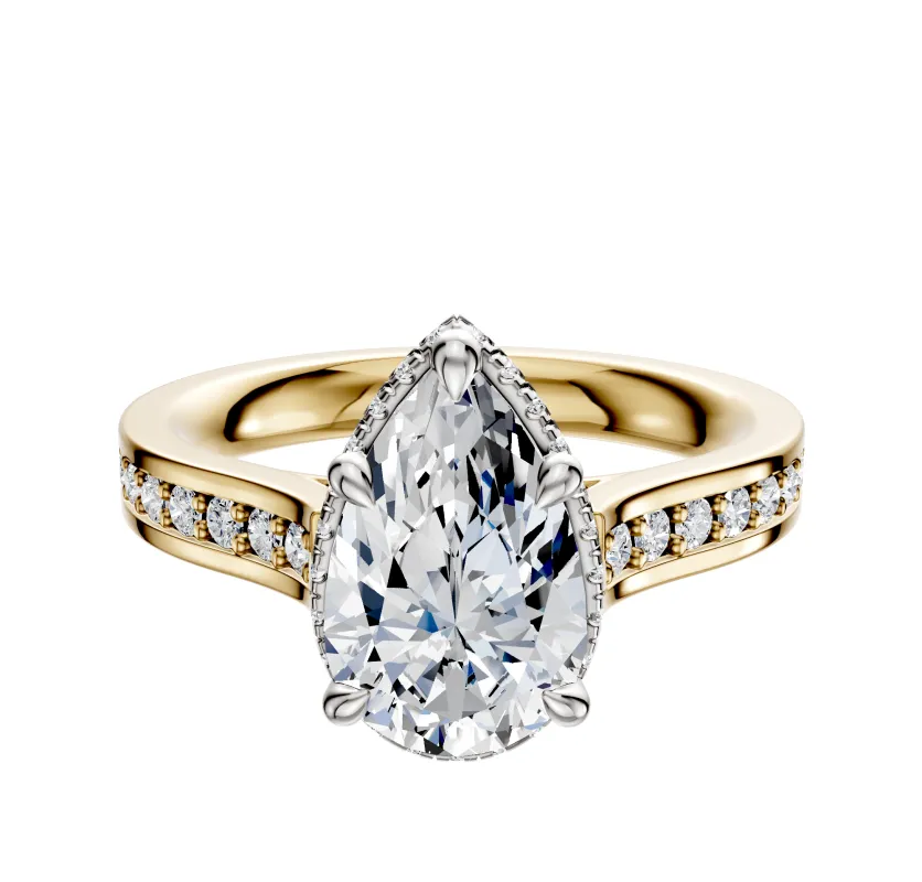 14K Two Tone 4 Prong Collar Cathedral Flat 1-Row-Pave 2.5mm Engagement Ring made by Effy