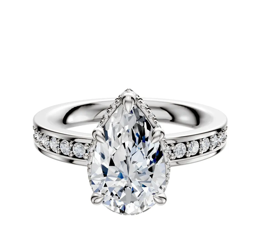 14K White Gold 4 Prong Collar Classic Flat 1-Row-Pave 2.5mm Engagement Ring made by Effy