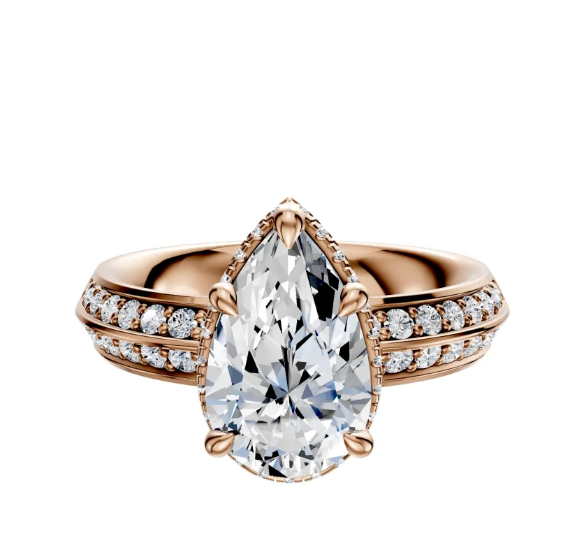 14K Rose Gold 4 Prong Collar Classic Knife Edge 1-Row-Pave 2.5mm Engagement Ring sold by Effy