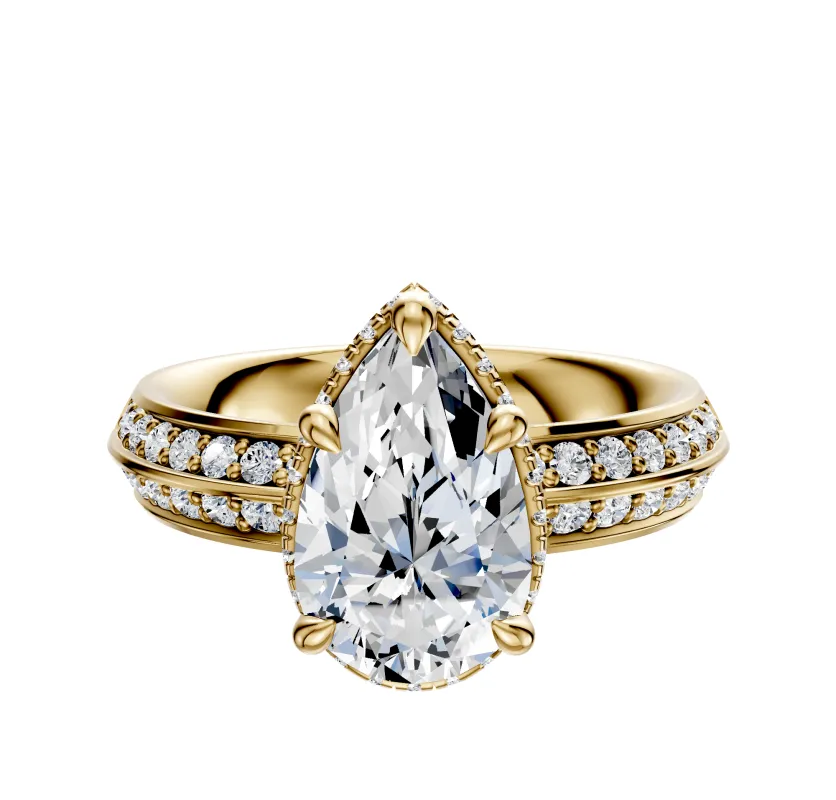 18K Yellow Gold 4 Prong Collar Classic Knife Edge 1-Row-Pave 2.5mm Engagement Ring sold by Effy