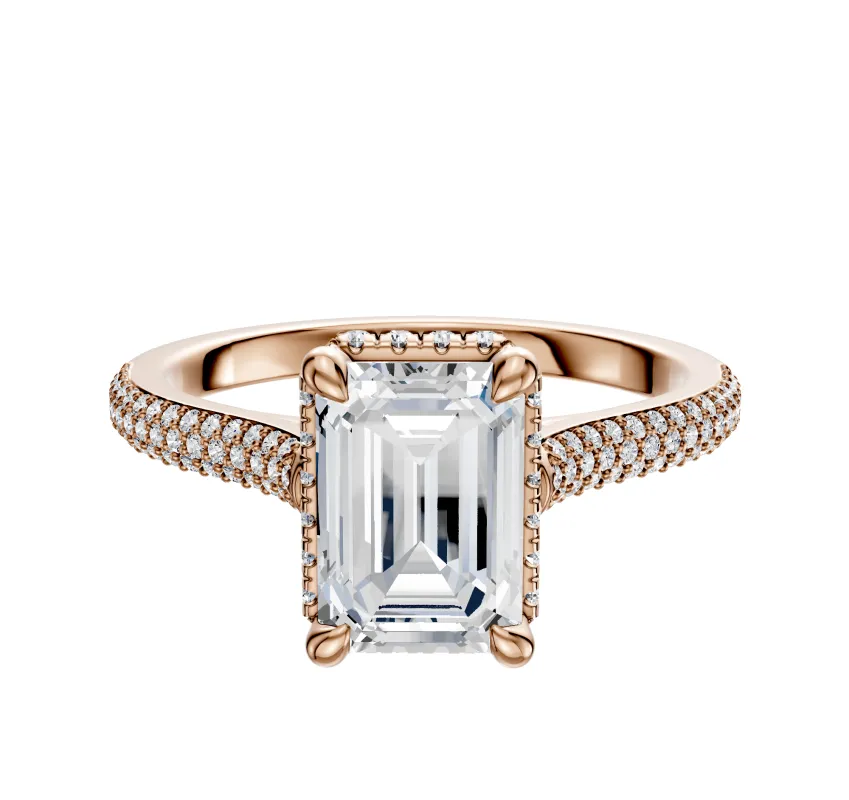 14K Rose Gold 4 Prong Collar Cathedral Dome 3-Row-Pave 2.0mm Engagement Ring sold by Effy