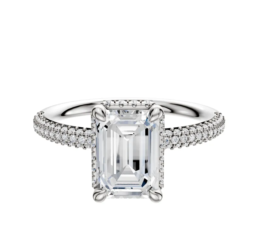 14K White Gold 4 Prong Collar Classic Dome 3-Row-Pave 2.0mm Engagement Ring sold by Effy