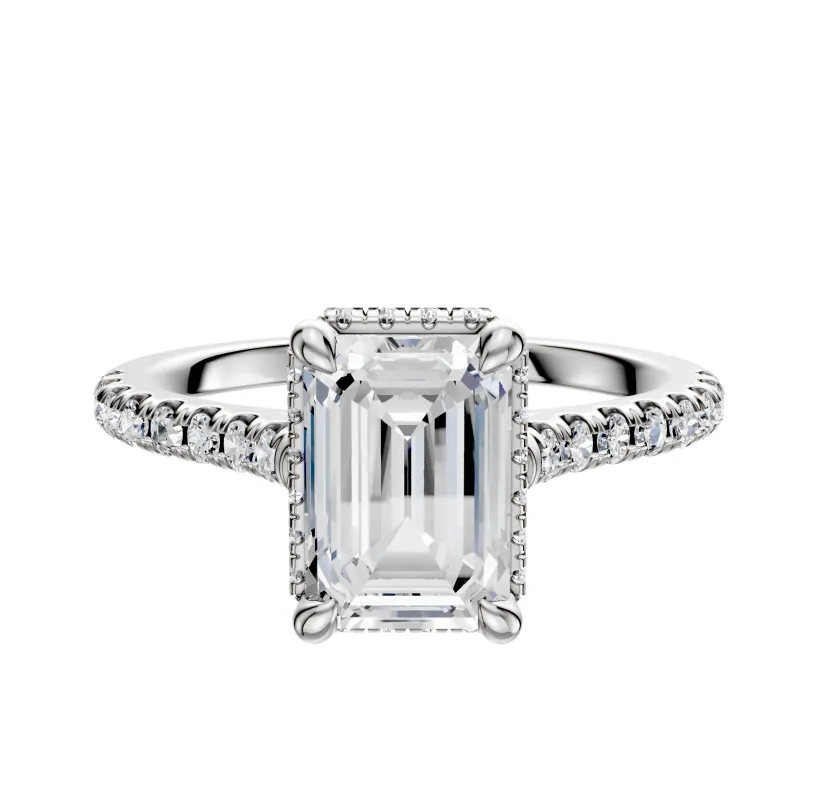 14K White Gold 4 Prong Collar Cathedral Dome 1-Row-Pave 2.5mm Engagement Ring made by Effy
