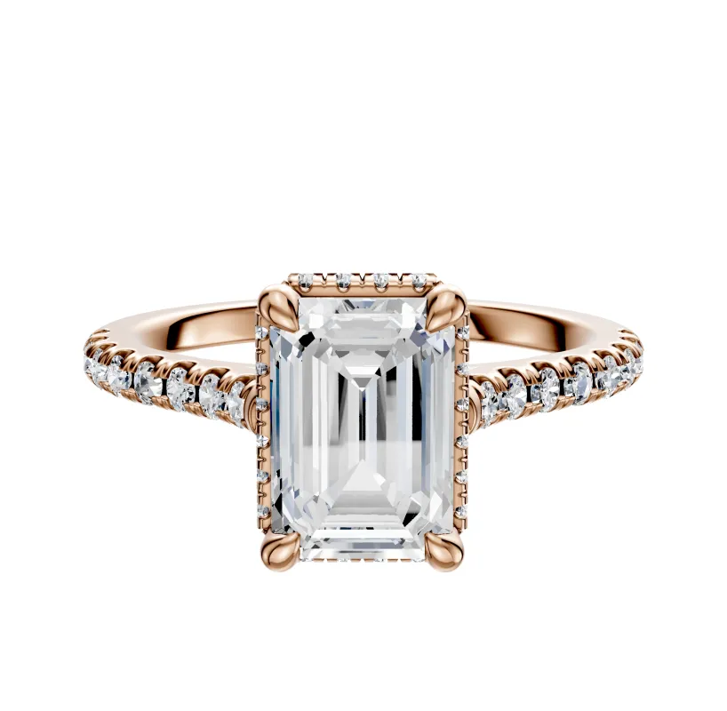 14K Rose Gold 4 Prong Collar Cathedral Dome 1-Row-Pave 2.5mm Engagement Ring made by Effy